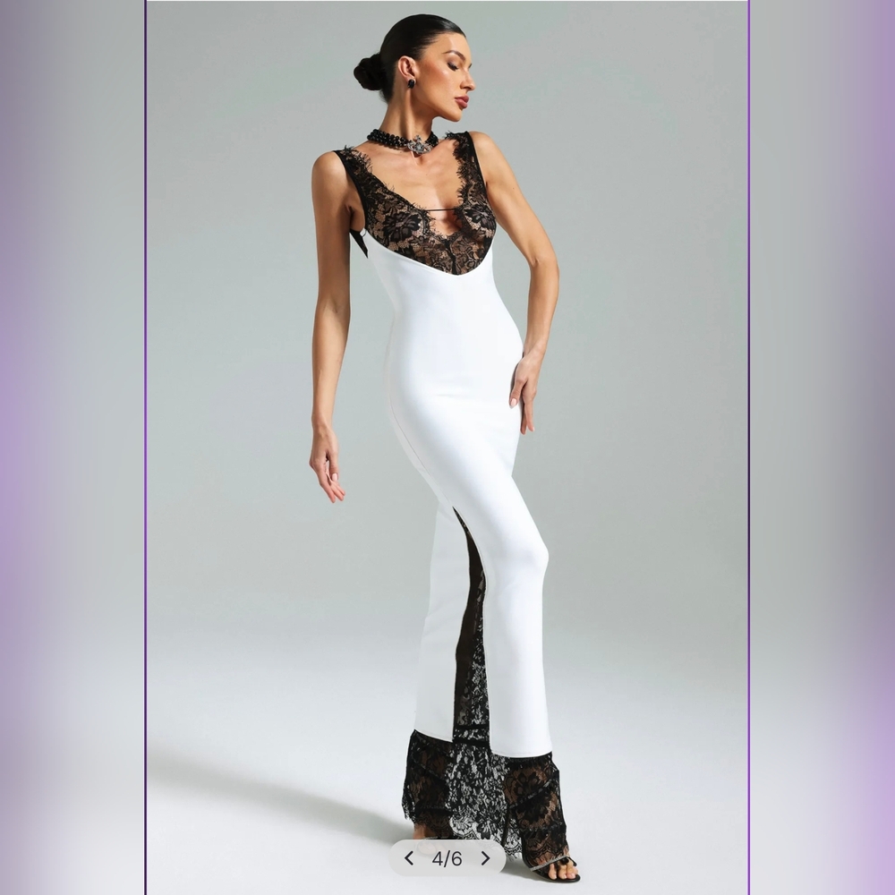 Gunnhild Lace Deep V Maxi Dress by Bella Barnett - Picture 3 of 9